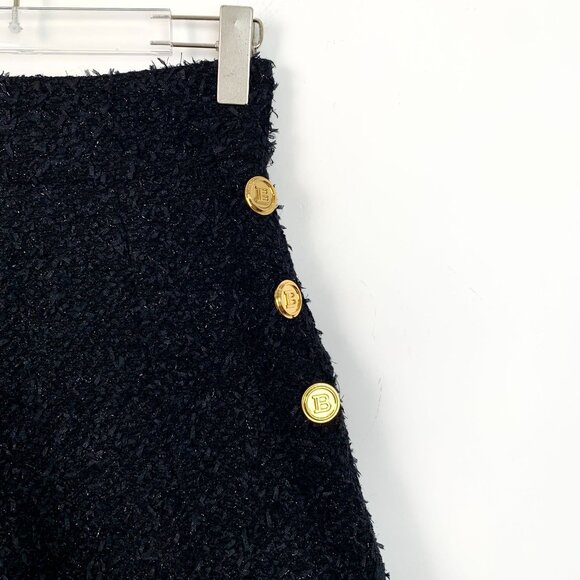 Balmain Black Textured Knit Shorts With Gold Button Detail & Side Zipper Size 34 - Picture 7 of 8